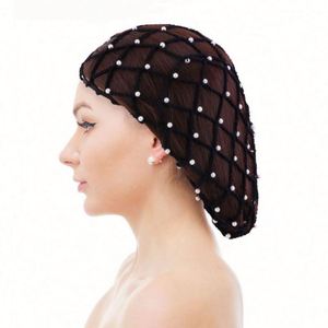 Nouveau style – Bonnet en maille crochetée noir perlé pour femme, filet à cheveux tricoté, vente en gros - Product Image 4