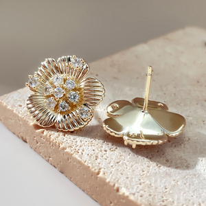 Fashion Jewelry Bling Zircon CZ <b>Stud</b> <b>Earrings</b> 14K Gold Plated Flower <b>Earrings</b> for Women Gift - Product Image 6