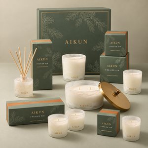 Aikun Rigid Green Gift Box Marbled Glass Scented Candle Reed Diffuser Collection Bespoke Fragrance OEM ODM for Seasonal Events - Product Image 1