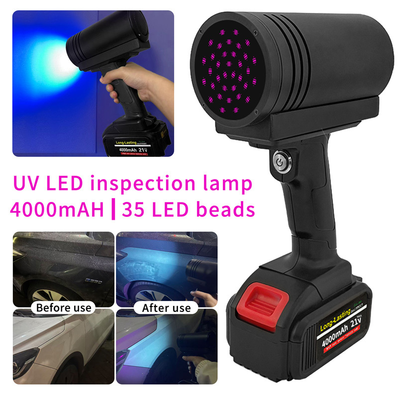Upgraded 130W 365nmAutomotive Paint Defect Detection Fluorescent Purple Lamp Portable UV Curing Lamp Black Light Lamp Flashlight