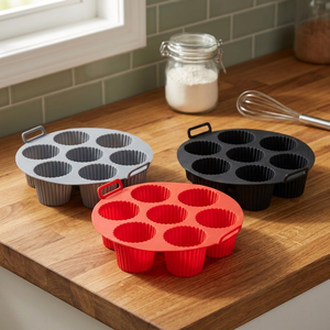 Molde de Silicona para Muffins con Asa, Molde Antiadherente de 7 Cavidades para Cupcakes, Apto para Freidora de Aire, Horno y Cocina Casera - Product Image 4