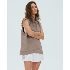 FOXA <b>Women's</b> Oversized Sleeveless <b>Henley</b> Neck Pullover <b>Top</b> Cotton Blend Jersey Summer Fashion Outfit - Product Image 5