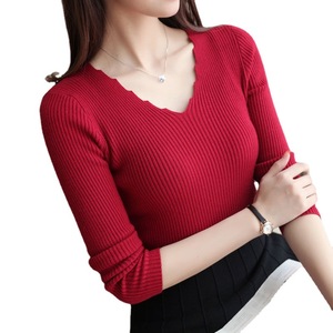 Maglione all'ingrosso da donna primavera nuova versione coreana Slim Fit a maniche lunghe maglione stretto con scollo a V maglione in maglia sottile RS132 - Product Image 1