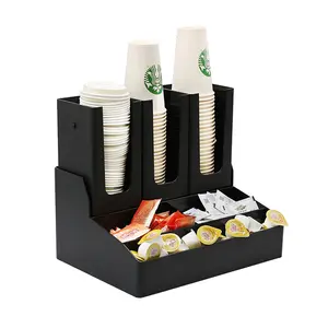 Organizador de condimentos de café preto, 6 compartimentos, suporte de copo