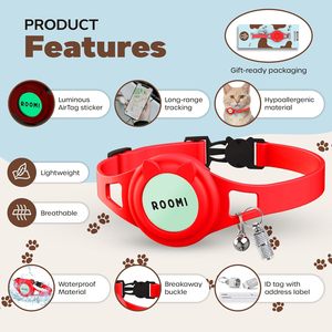 Roomi Cat Collar Red Hypoallergenic Silicone Breakaway Adjustable With <b>Bell</b> And Id Tag For <b>Small</b> Cats - Product Image 2