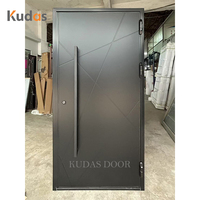 Porte d'entrée pivotante moderne en aluminium moulé, noir mat, porte extérieure en métal, porte d'entrée principale sécurisée avec poignée longue