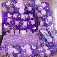 Ensemble de 204 pièces pour fête d'anniversaire sur le thème des papillons violets, kit de décoration d'anniversaire, assiettes, serviettes, nappe, ballons pour femmes et filles