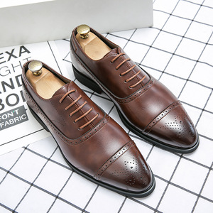 Chaussures habillées en cuir véritable pour hommes, style Oxford, à bout pointu, à lacets, couleur noire unie, pour le bureau, la carrière, toutes saisons - Product Image 4