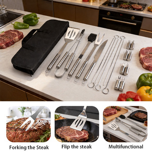 Ensemble de 18 ustensiles de <span class=keywords><strong>barbecue</strong></span> portables en acier inoxydable avec étui, pinces et spatules robustes pour camping et grillades en extérieur - Product Image 3