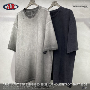 Produttore OEM ODM con Etichetta Privata, T-Shirt da Uomo in 100% Cotone 250GSM con Doppio Colletto, Lavaggio Inverso e Cuciture Sfilacciate - Product Image 4