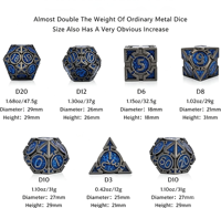 Ensemble de dés en métal nickel noir personnalisé avec des chiffres scintillants, dés classiques de 7 pièces pour D&D XDICES