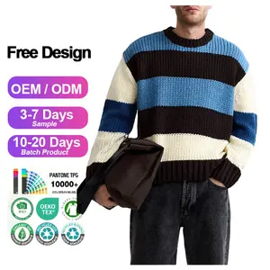 LOGO personalizzato OEM & ODM pullover a righe Jacquard maglione da uomo a maniche lunghe lavorato a maglia alla moda abiti da uomo maglione lavorato a maglia da uomo