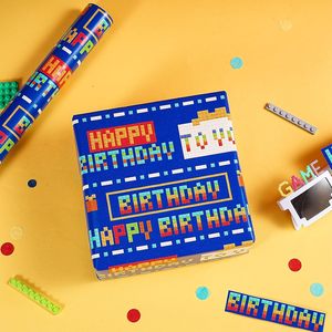 Reversible Boys Birthday Wrapping <strong>Paper</strong> <strong>Colorful</strong> Pixel Art Funny Gift Wrap <strong>Paper</strong> <strong>Roll</strong> for Birthday, Gaming Theme Party - Product Image 2