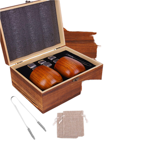 Juego de Piedras para Vino en Caja de Madera Premium, Cristal Hecho a Mano, Piedras Enfriadoras de Granito Natural, Accesorios de Bar Ecológicos - Product Image 1