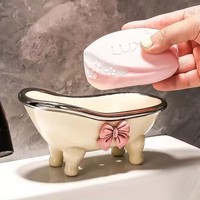 Porte-savon de baignoire en plastique créatif mignon avec nœud accessoires de bain jetables étanches plat de plateau décoratif pour la maison