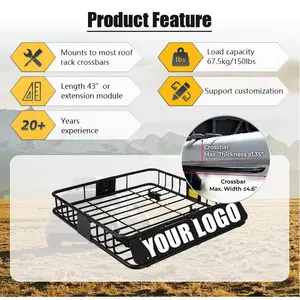 Panier de toit universel en acier de 43 pouces pour Ford Bronco, <span class=keywords><strong>porte</strong></span>-bagages de 150 lb avec déflecteur de vent pour réduction du bruit, idéal pour SUV et tout-terrain - Product Image 2