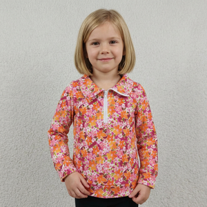 Chemise à manches longues à imprimé floral pour filles, haut décontracté mignon avec fermeture éclair, col montant, pull-over - Product Image 1