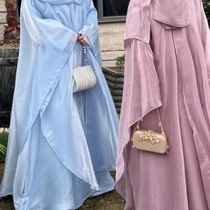 2025 <b>Summer</b> Shiny Satin Fashion <b>Kaftan</b>-style Abaya with the Most Elegant Shade Solid Color for Eid Party 1468# - Product Image 2