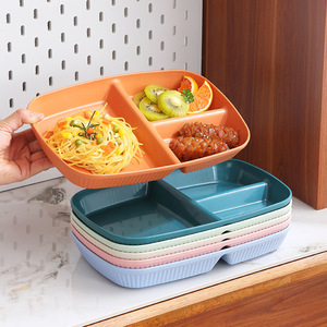 Plato Rectangular Dividido de Paja de Trigo, Antideslizante, para Servir Desayuno y Frutas, Color Sólido - Product Image 4