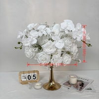 Rangkaian Bunga Dekoratif DKB Desain Baru Diameter 90cm Warna Ivory White Rose Babysbreath untuk Centerpiece Besar