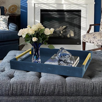 Plateau de service en cuir PU bleu shagreen avec poignées en métal doré, plateau décoratif pour table basse, ottoman, décoration intérieure