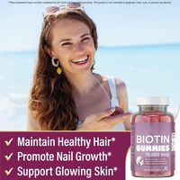 Gummies de biotine 10000mcg à marque privée OEM, 60 pièces, saveur fraise, pour la beauté, favorisant la croissance des cheveux, la santé des ongles et de la peau