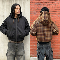 Sweat à capuche réversible personnalisé OEM Streetwear pour homme, coupe ample, en coton, imprimé à carreaux en flanelle d'hiver, veste streetwear à double fermeture éclair
