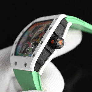 Montre mécanique squelette style Rm pour homme, art graffiti, mouvement ajouré coloré, bracelet vert fluorescent, montre-bracelet de luxe sport - Product Image 5