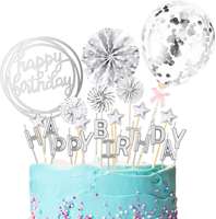 Décoration de gâteau personnalisée en or rose, ensemble d'éventails en papier, de ballons et de cartes à insérer, bougie décorative en acrylique pour gâteau d'anniversaire