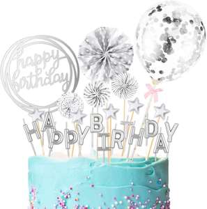 Set Personalizzato per Decorazione <span class=keywords><strong>Torta</strong></span> in Oro Rosa con Fiori di Carta, Palloncini, Inserti per Biglietti e Topper per Candela in Acrilico 'Buon Compleanno' - Product Image 5