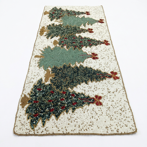 Handmade Luxury Eco-Friendly <b>Christmas</b> Fabric Table <b>Runner</b> Customized Beaded Tree Design Holiday Decor Mats Pads - Product Image 1