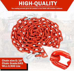 Chaînes de remorquage soudées haute résistance 5/16 po x 12 pi, chaîne de traînage en zinc avec crochets de préhension à étrier galvanisés à chaud, chaîne en spirale galvanisée G30 - Product Image 5