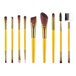 High Quality Yellow Orange 9pcs Multifunctional Vegan Makeup Brush Sets Double Head Eye Shadow Cosmetic Brushes Beauty Tools