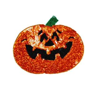 Custom Wholesale halloween BOO pumpkin large Chenille sequin Embroidery iron on Patches For Clothing Clothes