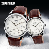 Montre à quartz Skmei 9058 en gros, personnalisable pour couple, homme et femme, bracelet en cuir et acier, étanche, avec date, montre d'affaires, fournisseur OEM