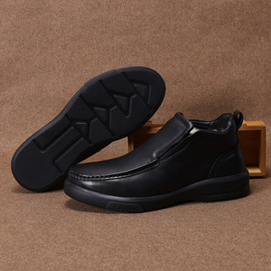 Men Winter Genuine Leather <b>Ankle</b> Boots Round Toe Plush Lining Rubber Outsole Comfortable Warm Snow Boots - Product Image 2