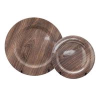 Assiettes rondes écologiques en mélamine AIMI avec impression personnalisée effet bois, fabrication sur mesure