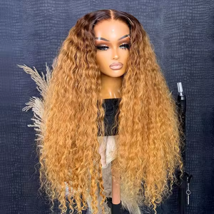 Perruque Lace Front Water Wave en Cheveux Humains Brésiliens Ombré <span class=keywords><strong>Blond</strong></span> Miel avec Mèches, 30 Pouces, Full HD, Sans Colle, pour Femmes - Product Image 1