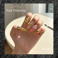 Faux ongles à presser faits main B191, motifs fleur en strass et alliage, couleur or nude, forme stiletto, pour usage professionnel en salon