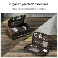 Pochette de voyage vintage unisexe en cuir pour accessoires électroniques, organiseur multi-zippé pour voyages et cadeaux quotidiens
