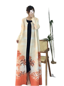 Abaya d'hiver modeste imprimée, longue robe plissée pour femme, style moyen-oriental, robe de soirée Dubaï - Product Image 1