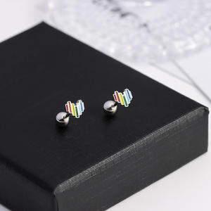 LE210 925 plata esterlina lujo chica pendientes Arco Iris amor corazón lindo divertido oreja Stud Original para mujeres fiesta joyería fina - Product Image 5