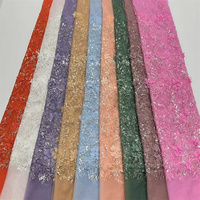 Tissu en dentelle de luxe 2026 avec fleurs 3D, perles et paillettes scintillantes, broderie florale en tulle pour robe de mariée