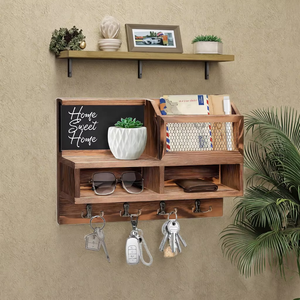 Porte-clés <span class=keywords><strong>en</strong></span> bois Organisateur de courrier et de clés <span class=keywords><strong>en</strong></span> bois mural avec <span class=keywords><strong>tableau</strong></span> noir et 4 crochets Porte-clés avec étagère - Product Image 5