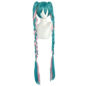 Vente en gros 100cm de long bleu rose mélangé <span class=keywords><strong>FuRyu</strong></span> Vocaloid Anime Miku perruque synthétique Cosplay Costume perruque avec deux queues de cheval - Product Image 4