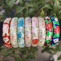 Bracelet manchette articulé vintage en émail cloisonné, motif floral coloré, fait main, esthétique, bijoux cadeaux