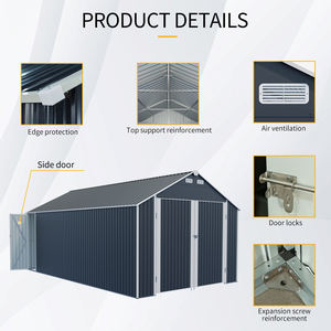 Abri de jardin extérieur en métal 12*20 pieds, <span class=keywords><strong>garage</strong></span> pour voiture, vélo, tondeuse à gazon, abri à outils de jardin, 2 portes et 4 aérations - Product Image 6