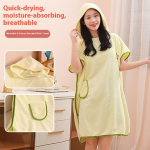 Nueva Bata de Baño de Terciopelo con Capucha y Cordón para Mujer, Transpirable, Absorbente, Estilo Capa para Verano, con Logotipo Frontal, Diseño Liso, Largo Completo y Corto - Product Image 3