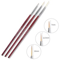 Stylo de Peinture pour Nail Art, Kit de Pinceaux en Bois pour Gel UV DIY, Pinceaux de Dessin pour Motifs Floraux et Grille, Pinceau Liner Gel pour Nail Art 7mm 12.5mm 19mm