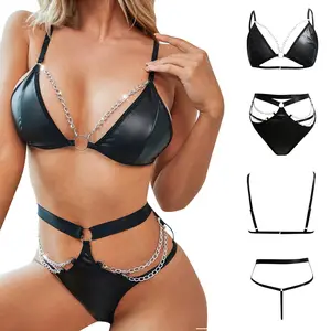 Good Quality Factory Directly Women Sexy Underwear Set Chain Leather Lingerie In Bedroom Sexy Underwear